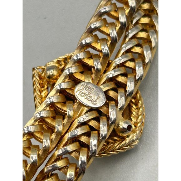 Vintage Signed HOBE Necklace & Earrings Set Thick Chain Tassel Gold Tone Pearls - Picture 6 of 10